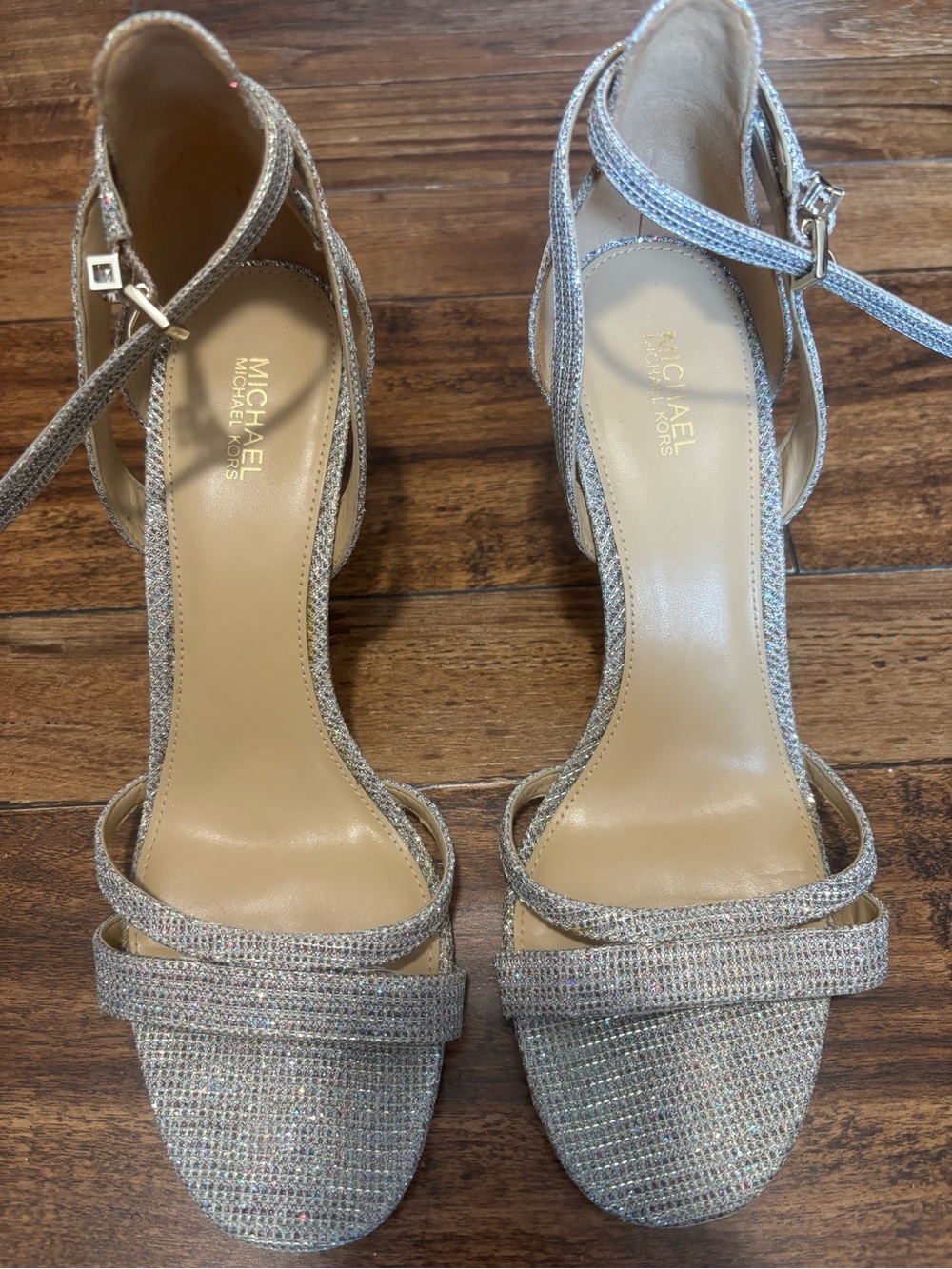 Michael Kors Sparkle Silver Strappy Sandals size 8.5